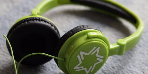 green headphones