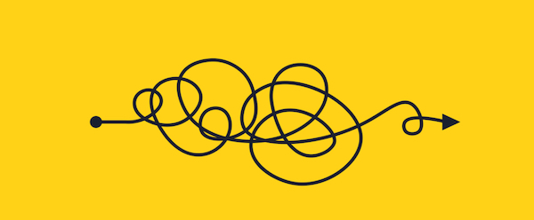 Image of convoluted, circling line on a yellow background