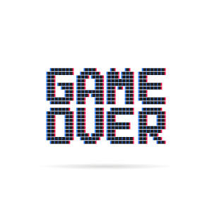Words Game Over in pixelated font, like on a video game.