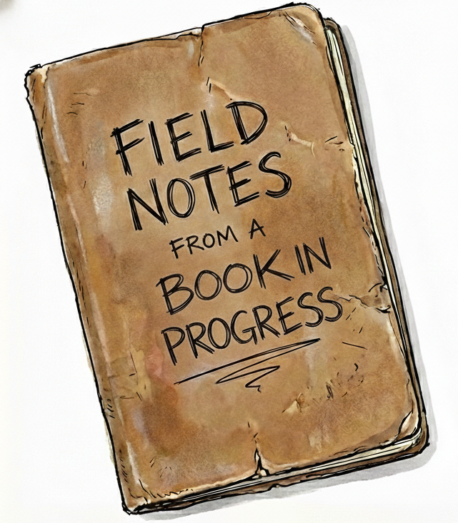 Sketch of a rugged looking brown notebook with Field Notes on the cover